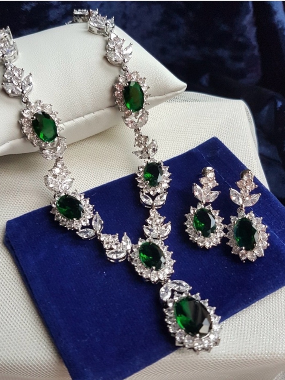 Swarovski Elements Platinum Emerald Green Diana Statement Necklace NEW